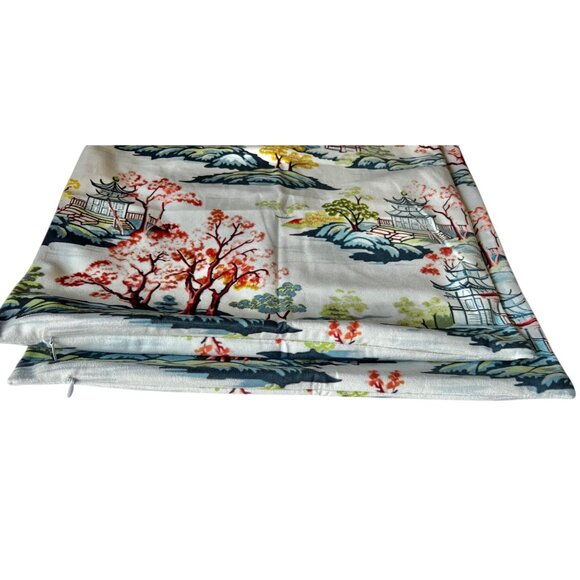 2 Plush 16” x 16” Pillow Covers Asian Scene Zipper Closure Multicolor - Picture 10 of 10